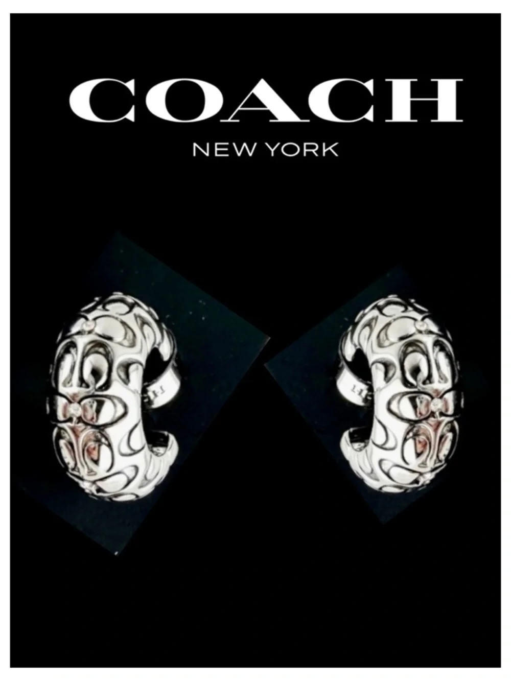 COACH Signature Quilted Chubby Huggie Earrings - Picture 3 of 7